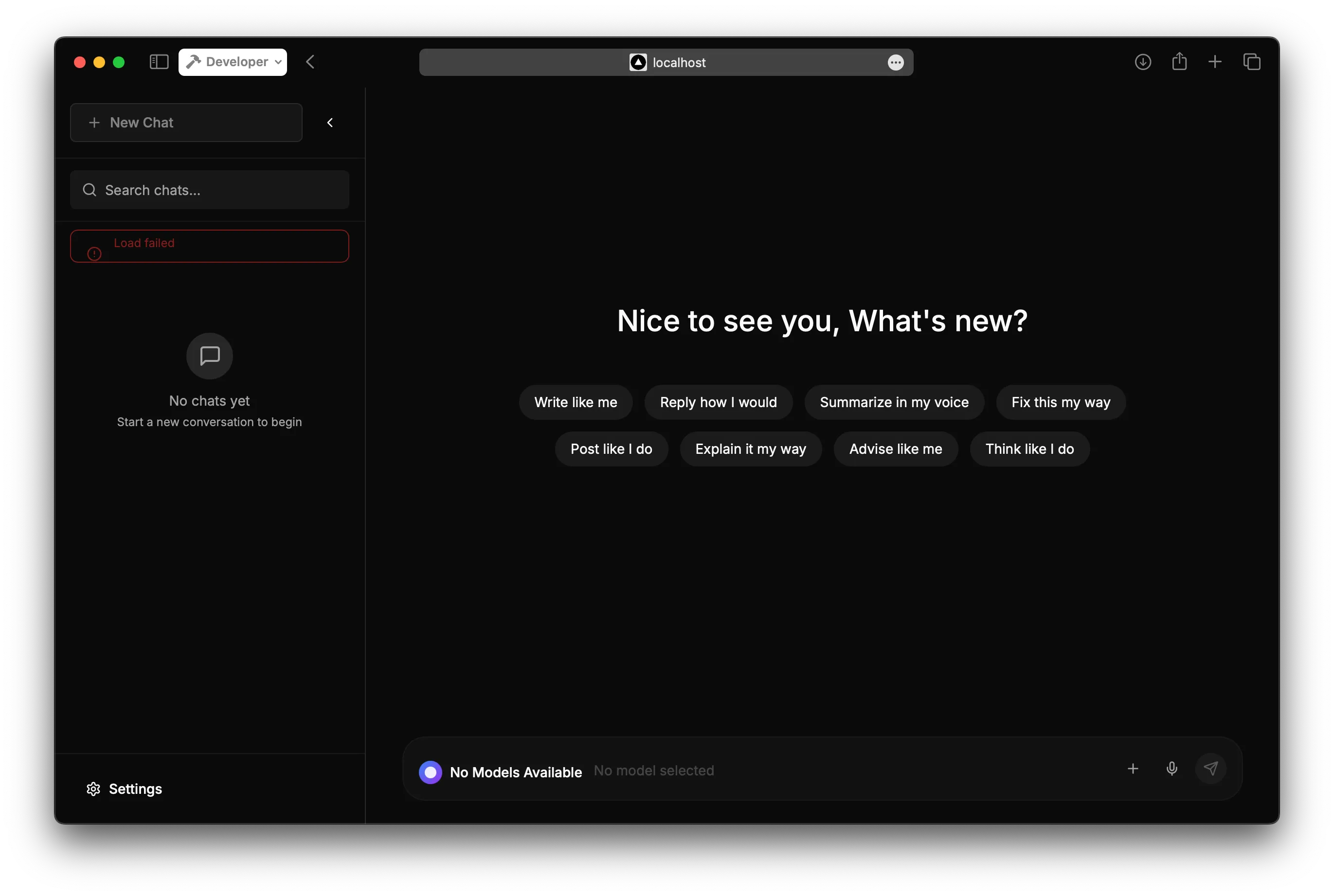 LocalLM brings the power of open-source AI to your desktop. Download, chat with, and fine-tune any model—no internet connection required. Train your AI to write in your style, master specific topics, or become a personalized assistant that truly understands you.