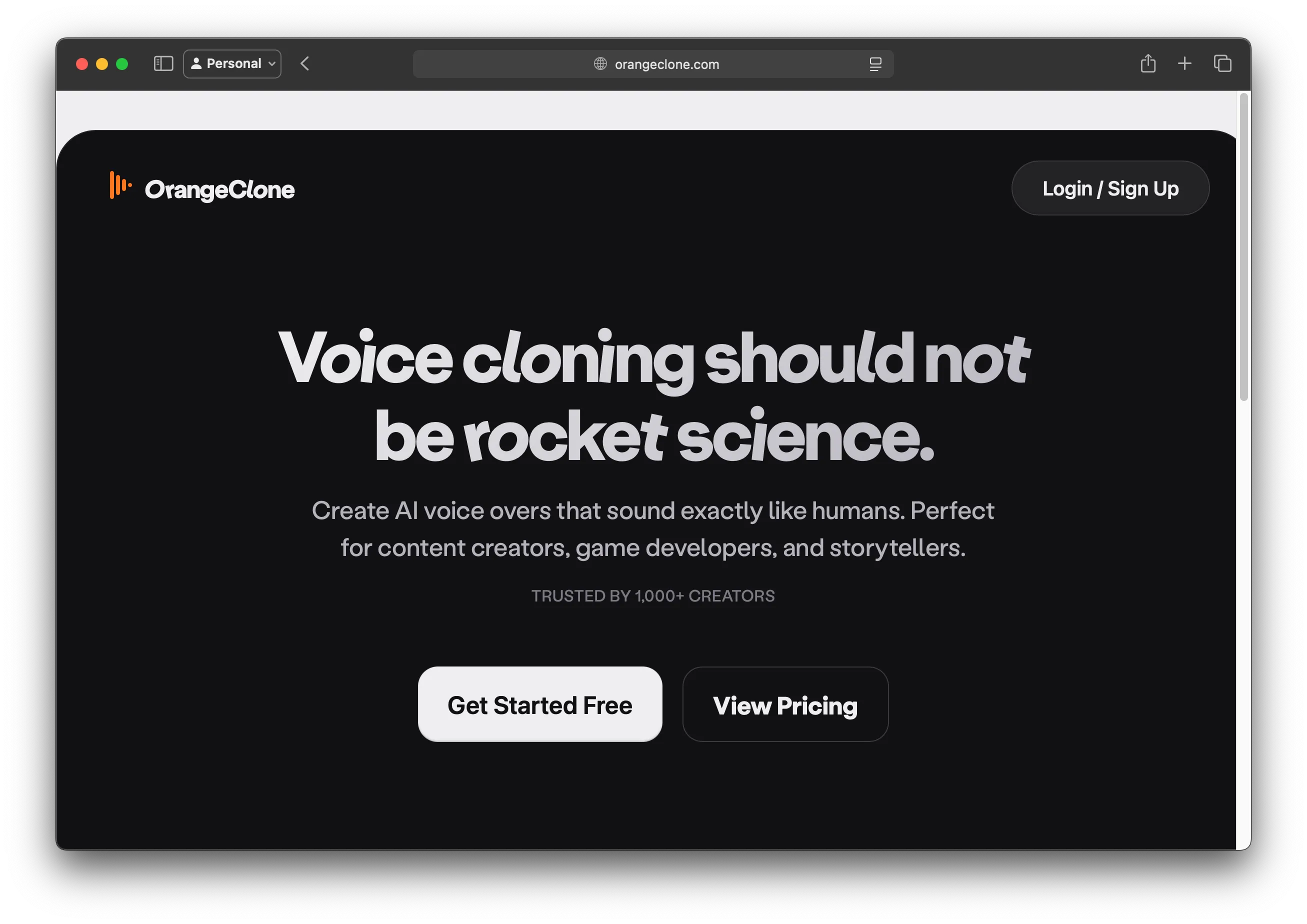 OrangeClone is a voice cloning AI that can clone any voice with just a few seconds of audio. It is the most human sounding like voice AI on the web. It is also the most affordable voice cloning AI on the web.